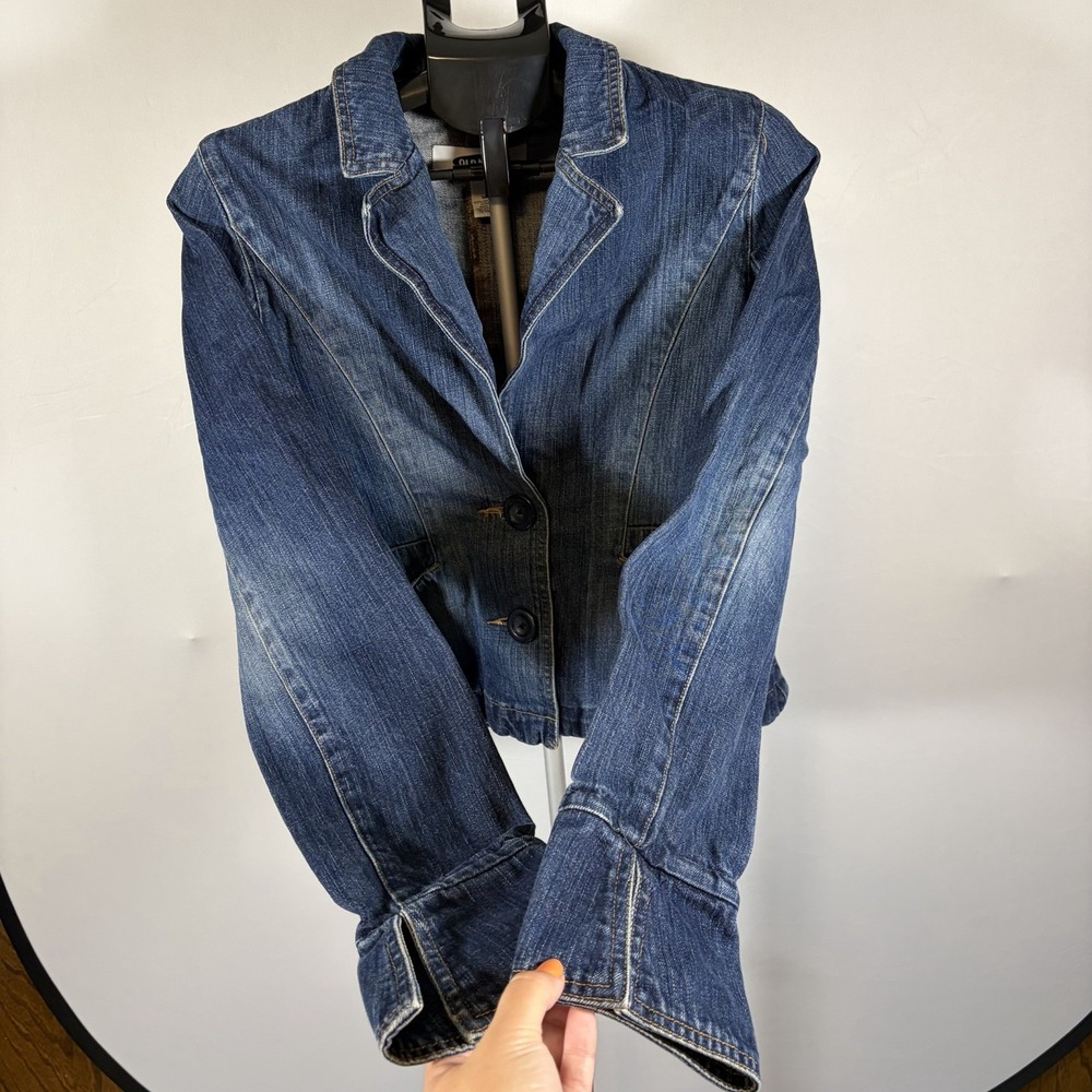 Old Navy Womens Medium Y2K 2001 Denim Jacket Cotton Classic Fitted Preppy Girly - Picture 3 of 8